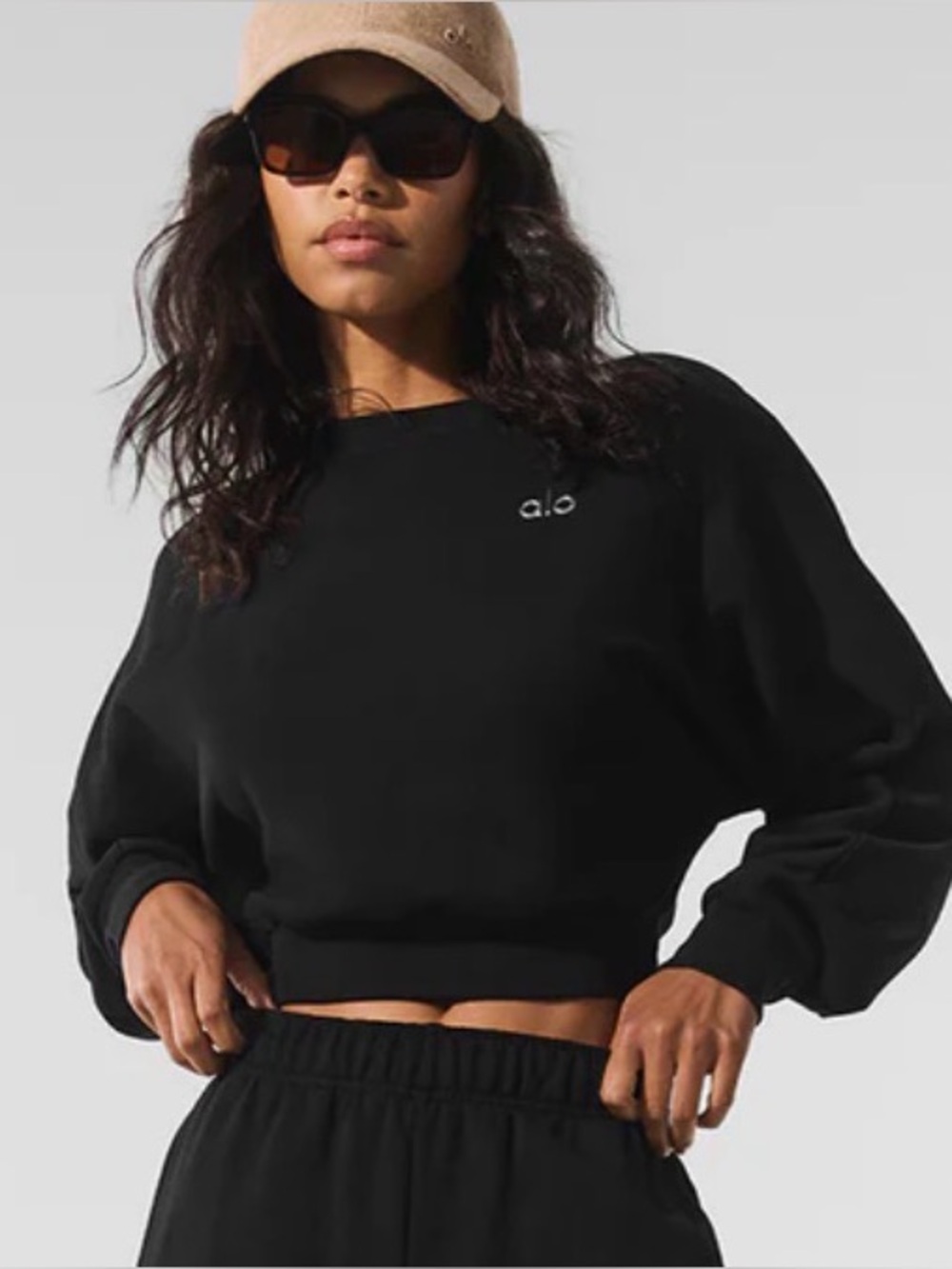 ALO Yoga Black Cropped Crew Sweatshirt Black XS